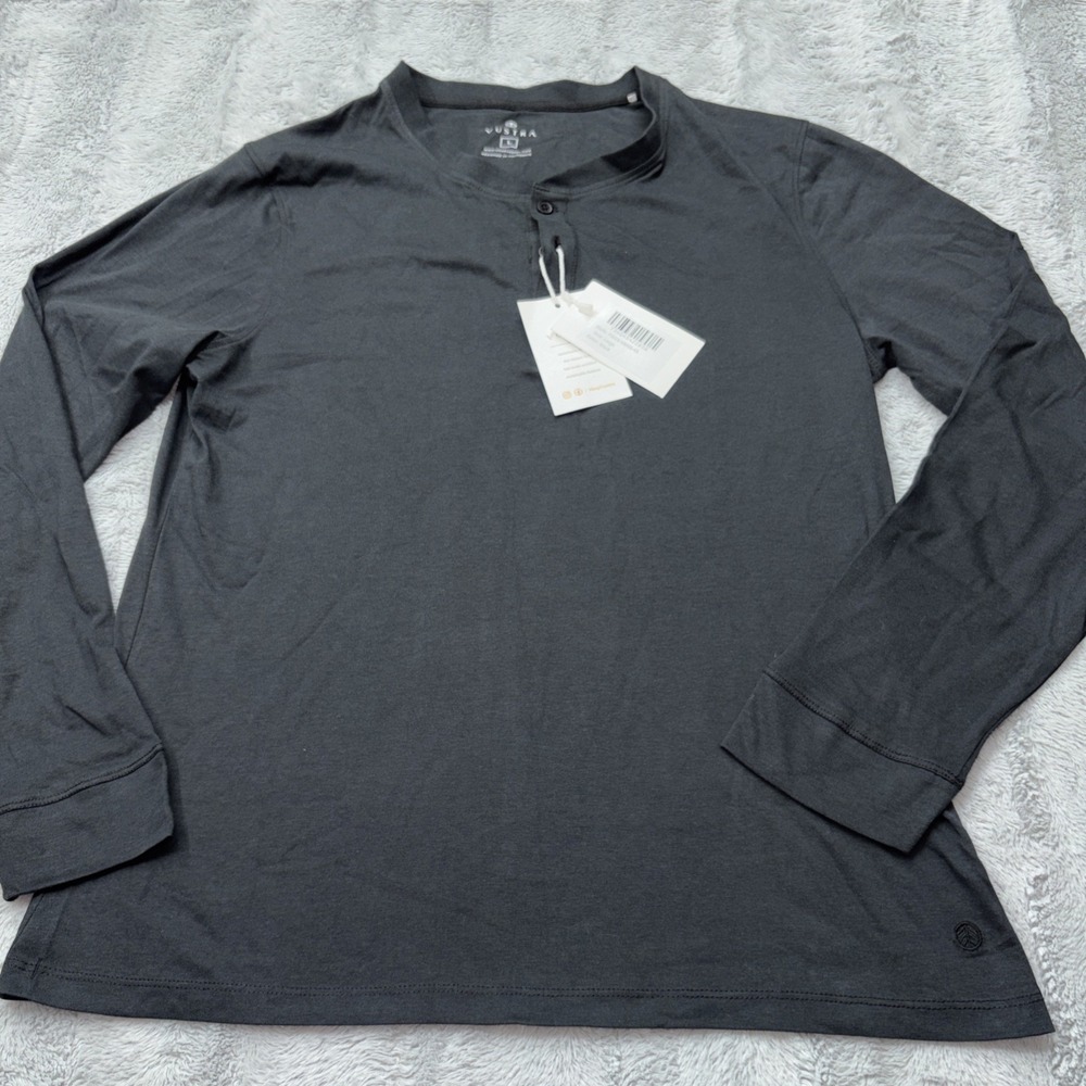 Men's Black Long Sleeve Henley 100% Cotton Size Large New With Tags Vustra Brand